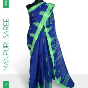 Monipuri Saree Navy Blue &amp; Light Green M9