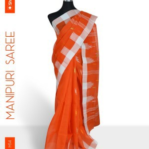 Monipuri Saree Orange &amp; White M14