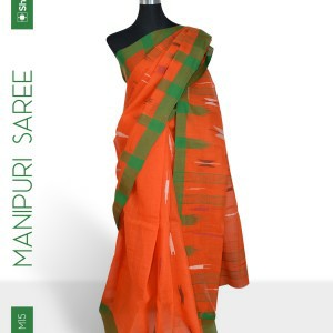 Monipuri Saree Orange &amp; Green M15