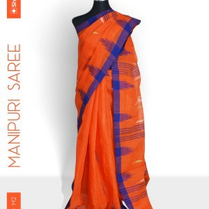 Monipuri Saree Orange &amp; Blue M2