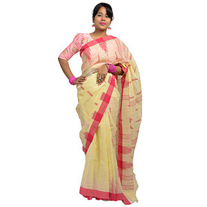 Monipuri Saree Off White &amp; Pink