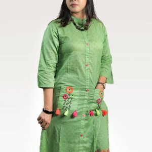Green Printed And Embroidered Cotton Kurti- SCS(K)04